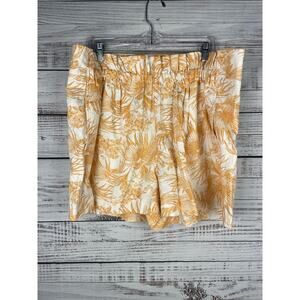 Ophelia Roe White Yellow Palm Tree Linen Shorts 2X Vacation Hawaii Resort Beach